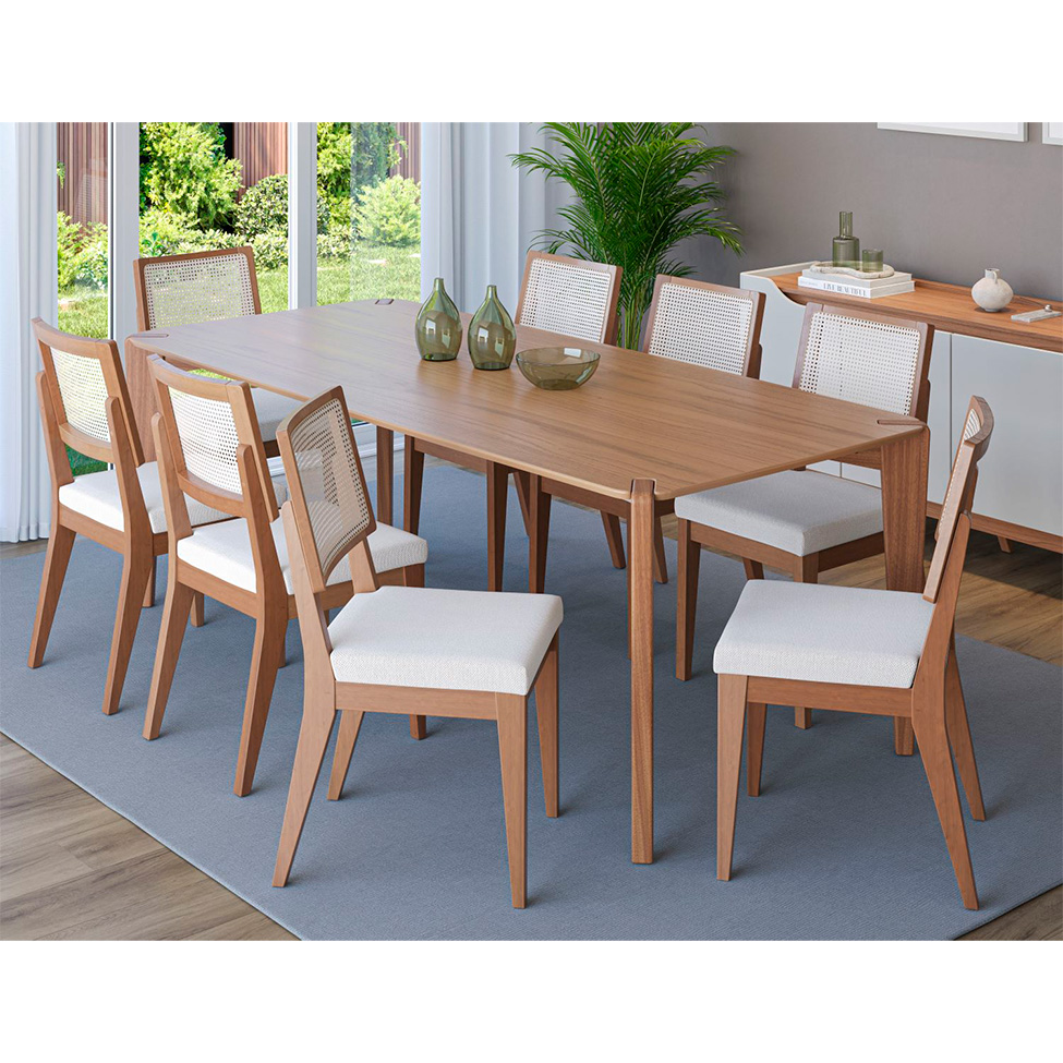 Mesa de Jantar Retangular com Tampo de MDF Canela Harmony Natural 219 cm