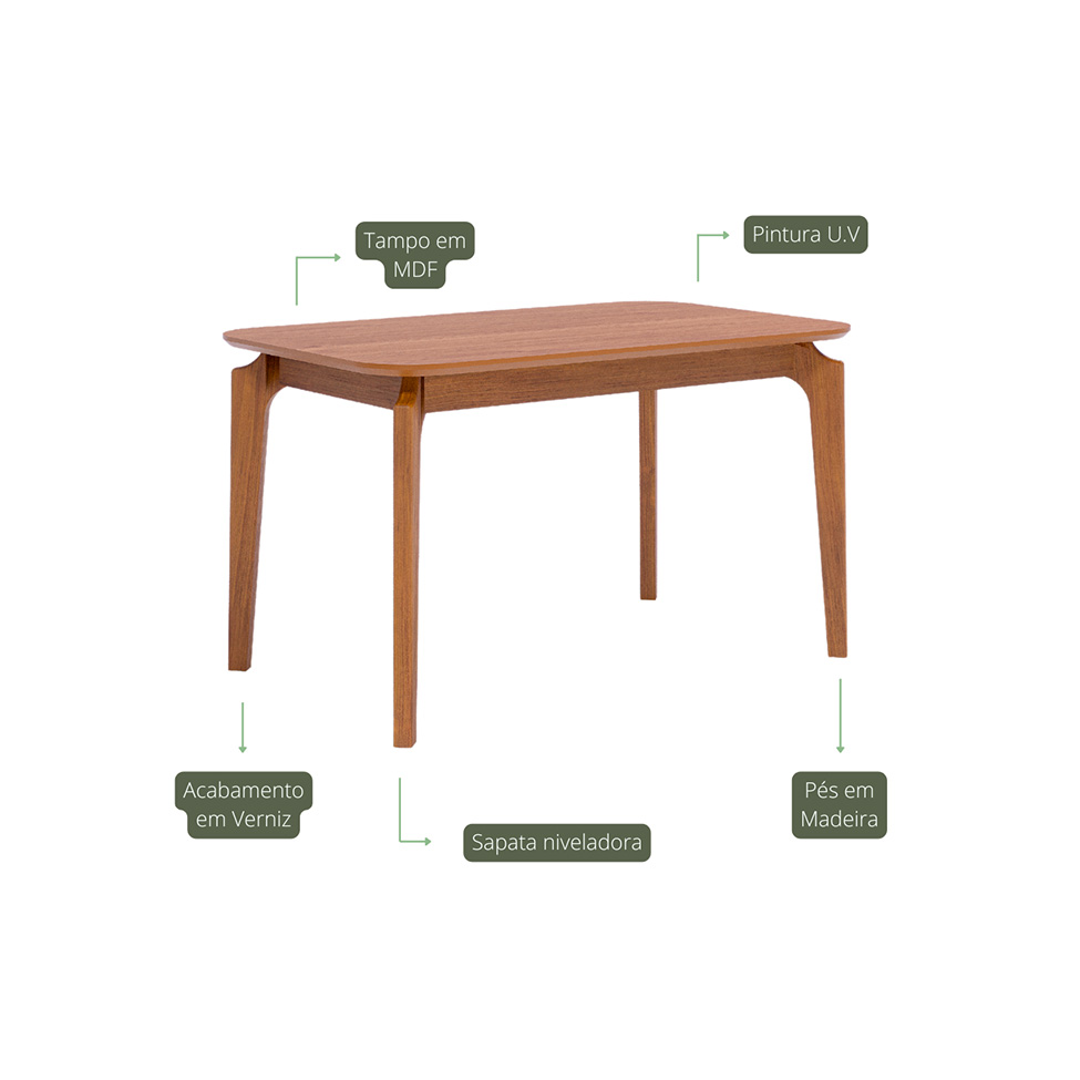 Mesa de Jantar Retangular com Tampo de MDF Ficus Cinamomo 130 cm