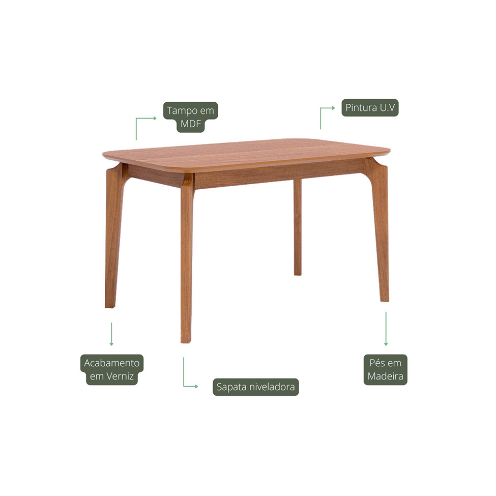 Mesa de Jantar Retangular com Tampo de MDF Ficus Cinamomo 140 cm