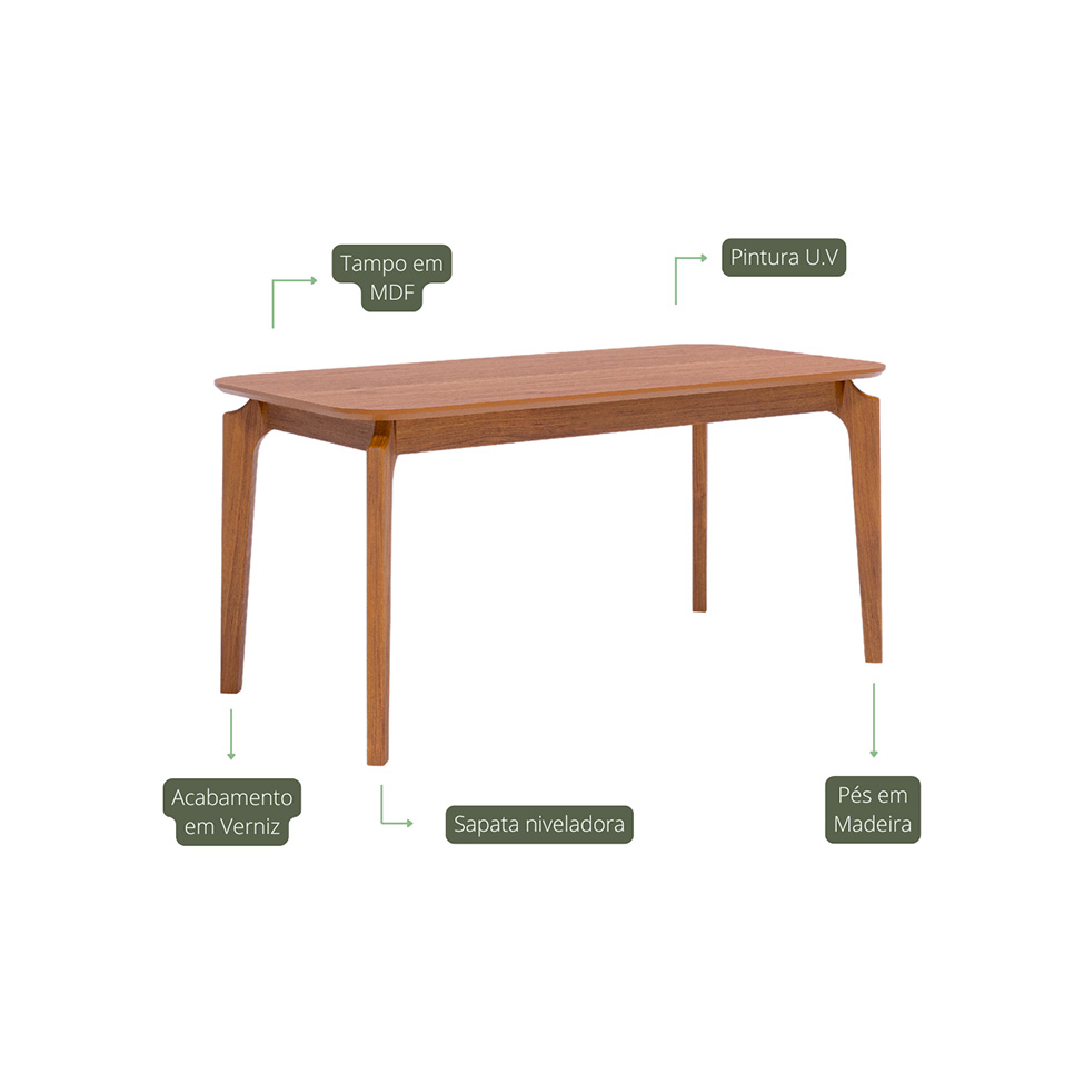 Mesa de Jantar Retangular com Tampo de MDF Ficus Cinamomo 160 cm