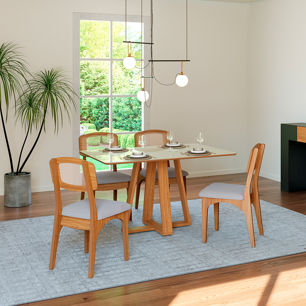 Mesa de Jantar Retangular com Tampo de MDF Kessy 100% MDF Off White e Freijó 135 cm
