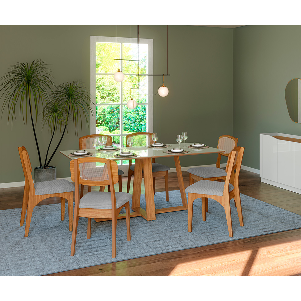Mesa de Jantar Retangular com Tampo de MDF Kessy 100% MDF Off White e Freijó 180 cm