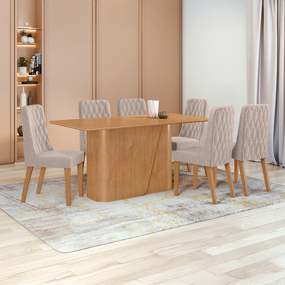 Mesa de Jantar Retangular com Tampo de MDF Luar Amêndoa 170 cm