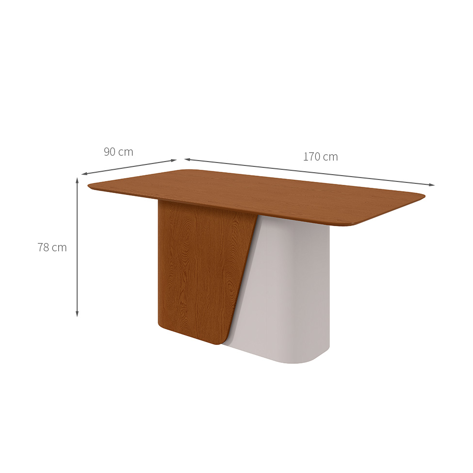 Mesa de Jantar Retangular com Tampo de MDF Luar Frassino e Off White 170 cm