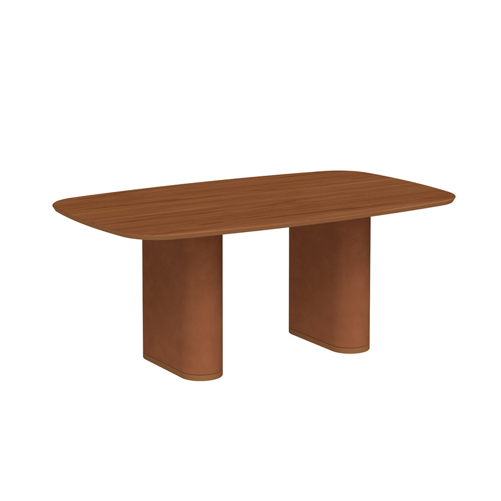 Mesa de Jantar Retangular com Tampo de MDF Off White Lintz Caramelo e Canela 184 cm