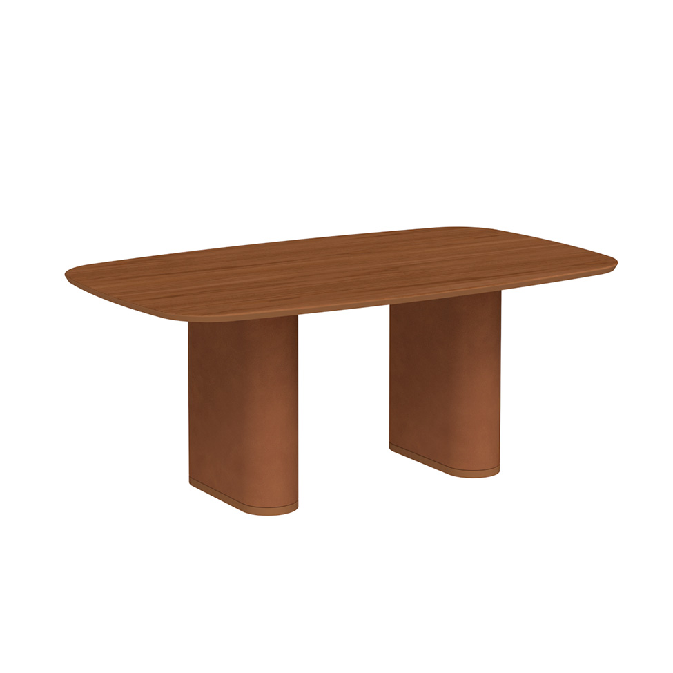 Mesa de Jantar Retangular com Tampo de MDF Off White Lintz Caramelo e Canela 219 cm