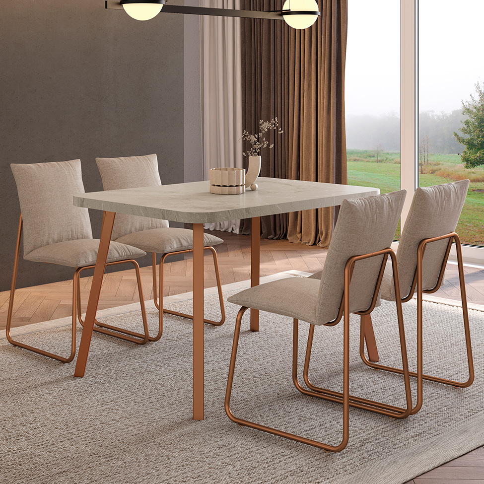 Mesa de Jantar Retangular com Tampo de MDP Stellar Petra e Rosê 120 cm