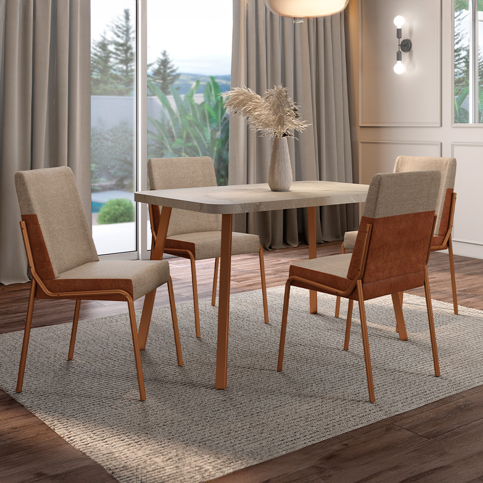 Mesa de Jantar Retangular com Tampo de MDP Stellar Petra e Rosê 120 cm