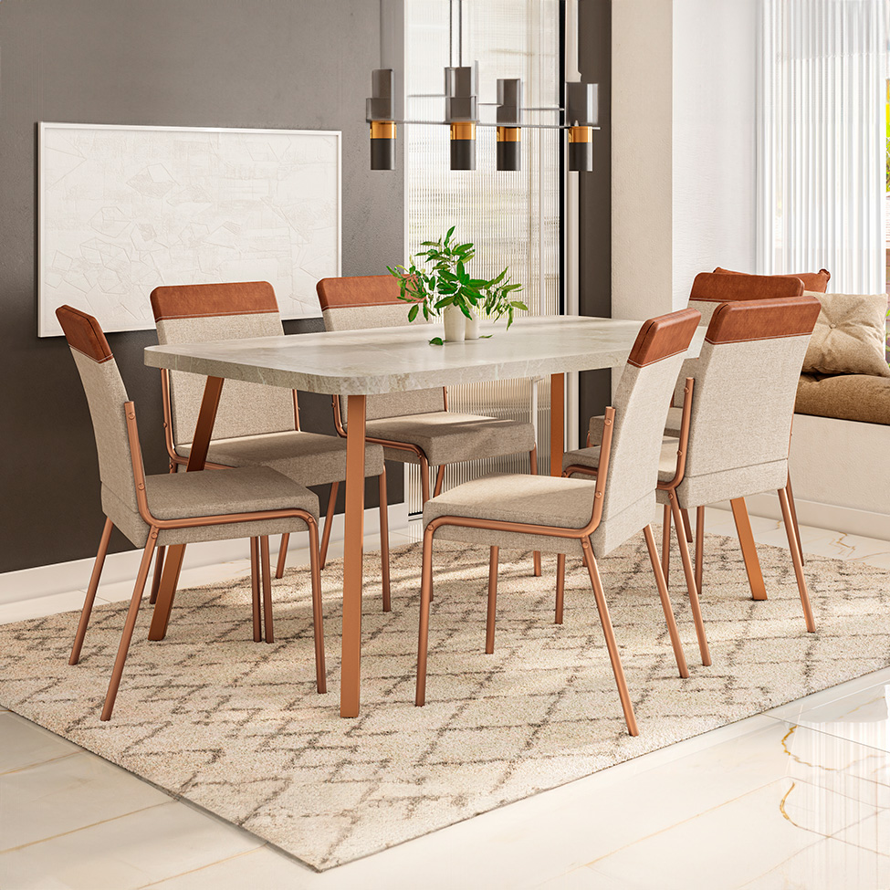 Mesa de Jantar Retangular com Tampo de MDP Stellar Petra e Rosê 160 cm