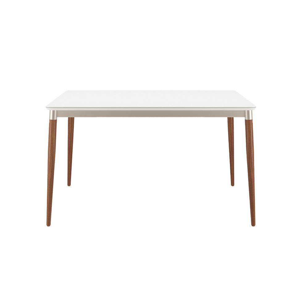 Mesa de Jantar Retangular com Tampo de Vidro Abbey Off White e Natural 135 cm