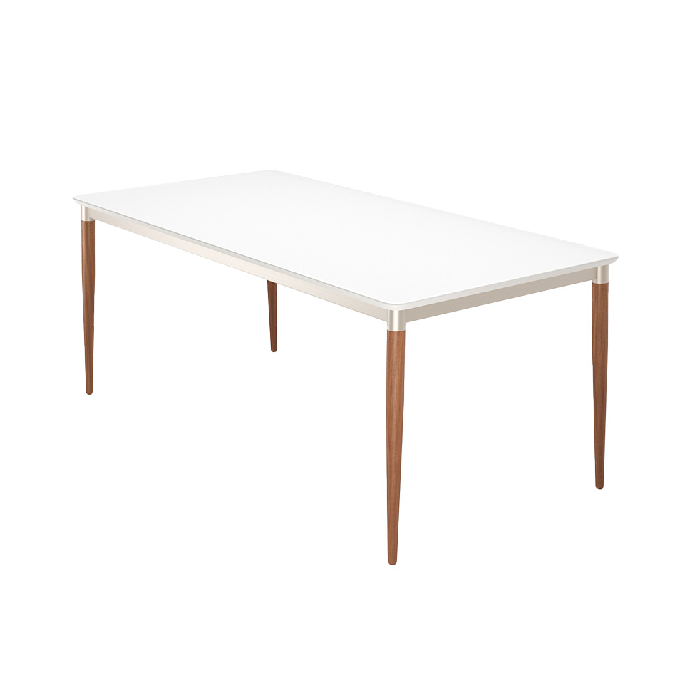 Mesa de Jantar Retangular com Tampo de Vidro Abbey Off White e Natural 184 cm