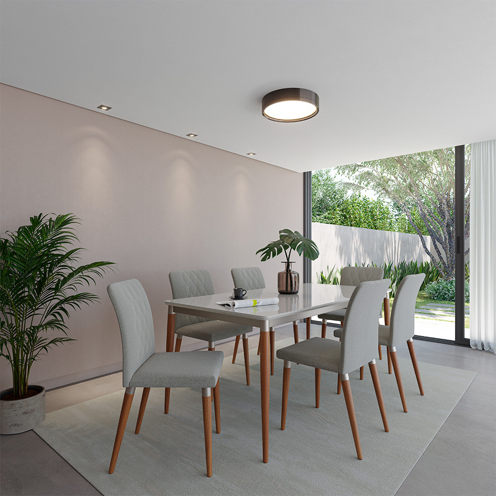 Mesa de Jantar Retangular com Tampo de Vidro Abbey Off White e Natural 184 cm