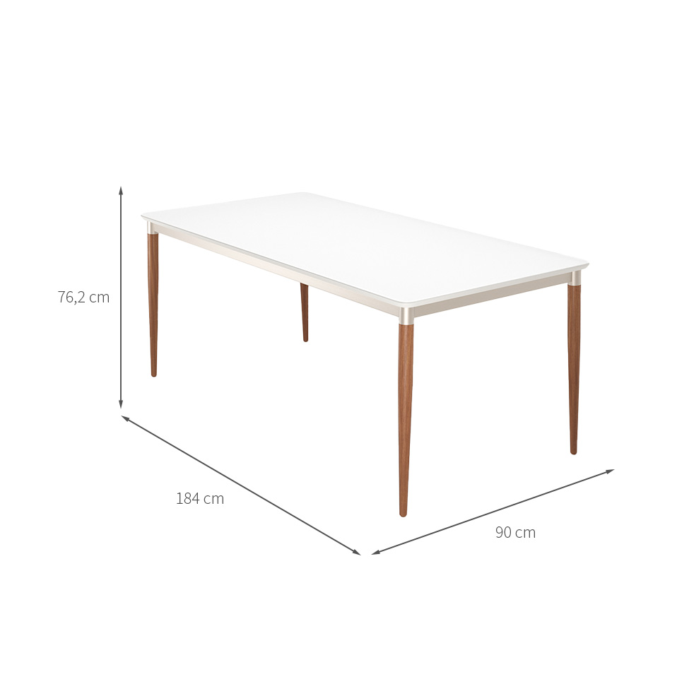 Mesa de Jantar Retangular com Tampo de Vidro Abbey Off White e Natural 184 cm
