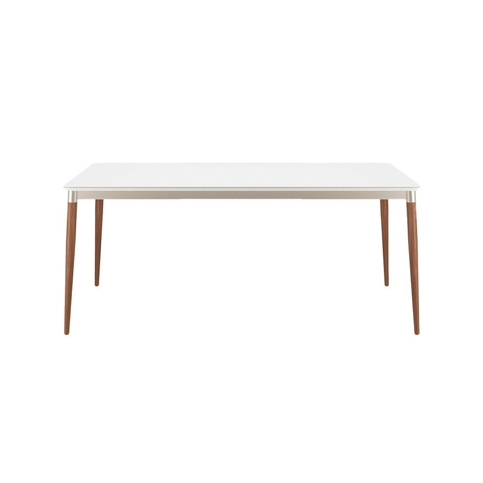 Mesa de Jantar Retangular com Tampo de Vidro Abbey Off White e Natural 184 cm