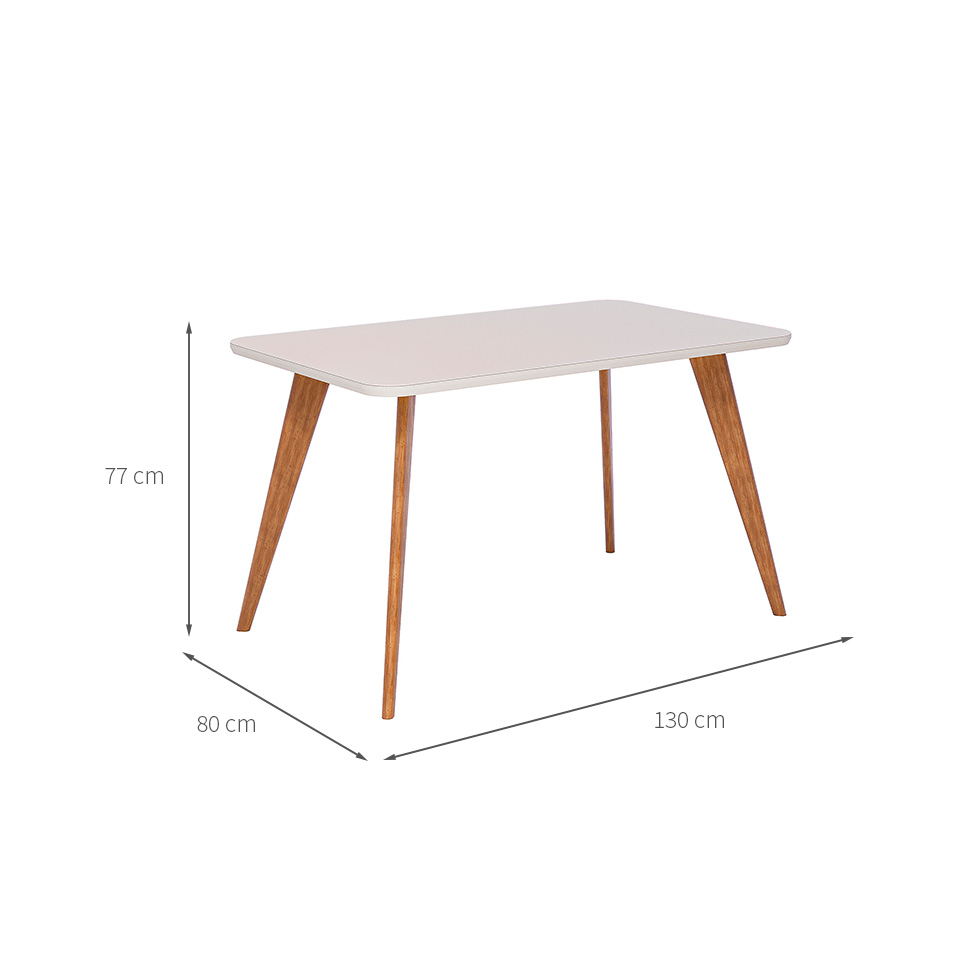Mesa de Jantar Retangular com Tampo de Vidro Acerola Off White e Madeira 130 cm