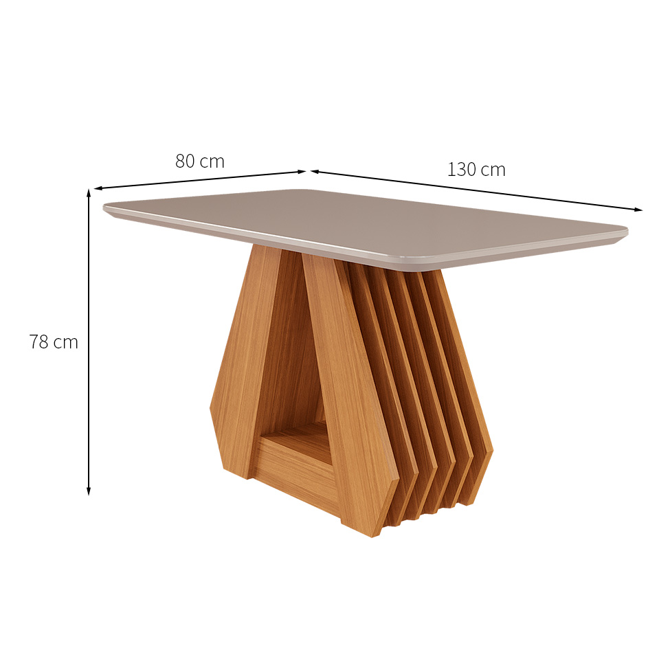 Mesa de Jantar Retangular com Tampo de Vidro Agata Off White e Nature 130 cm