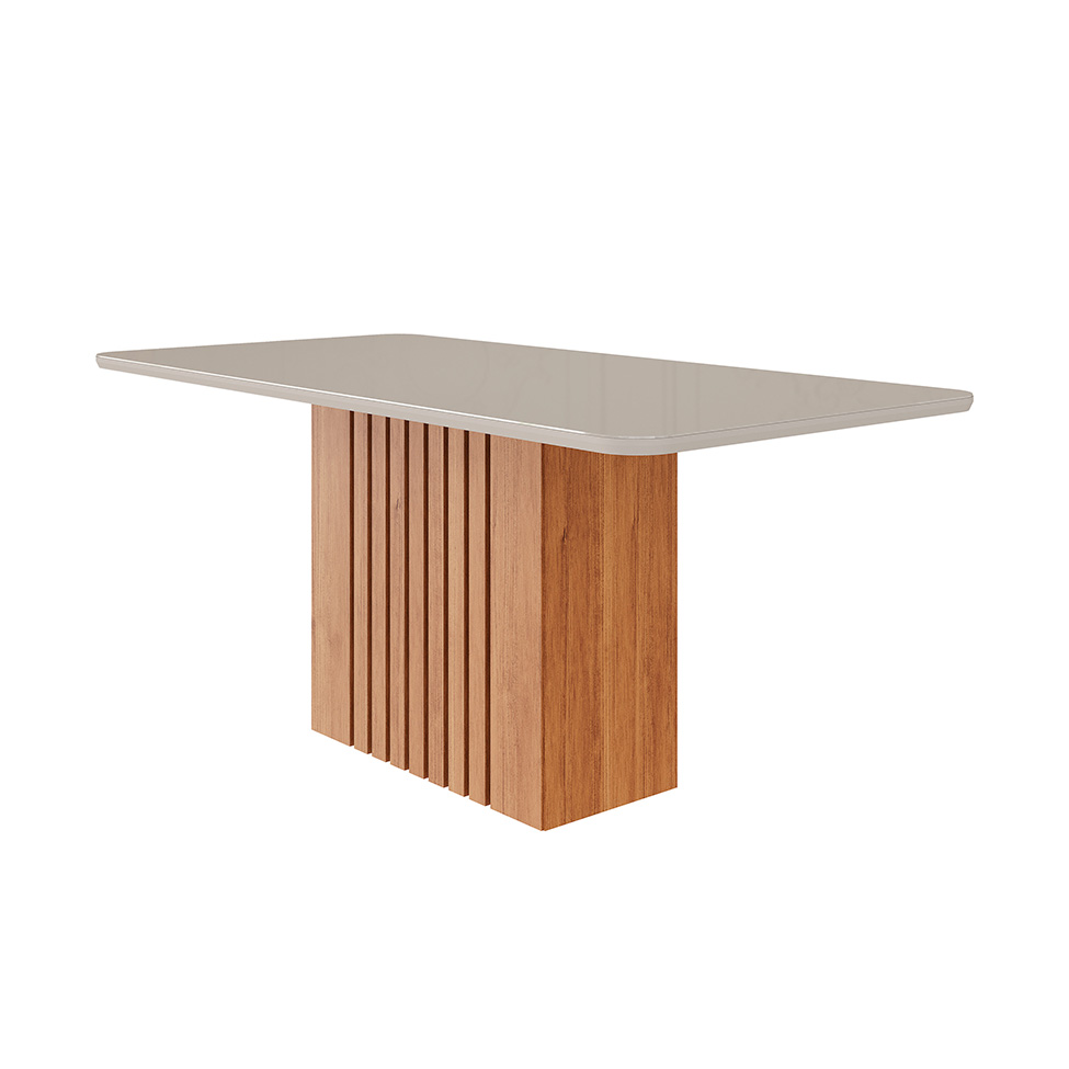 Mesa de Jantar Retangular com Tampo de Vidro Ana Off White e Cinamomo 180 cm