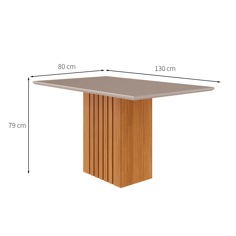 Mesa de Jantar Retangular com Tampo de Vidro Ana Off White e Nature 130 cm