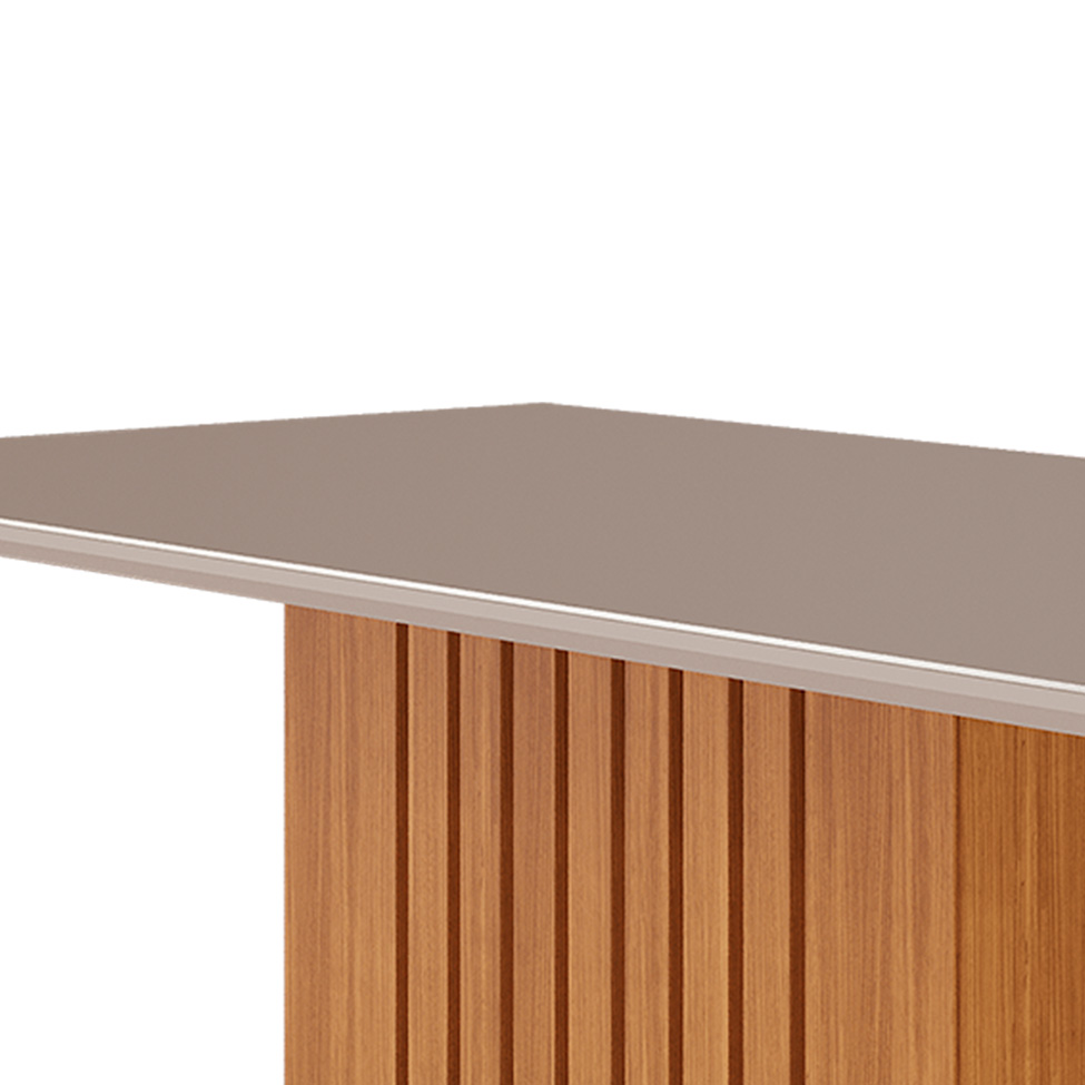 Mesa de Jantar Retangular com Tampo de Vidro Ana Off White e Nature 180 cm