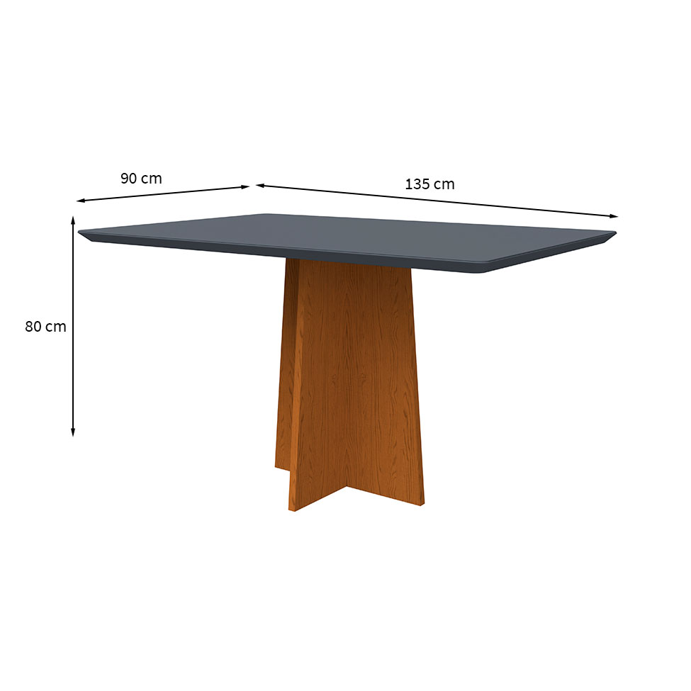 Mesa de Jantar Retangular com Tampo de Vidro Anitta Cinza e Ype 135 cm