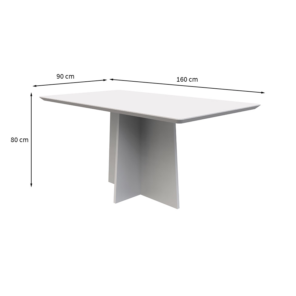 Mesa de Jantar Retangular com Tampo de Vidro Anitta Off White 160 cm