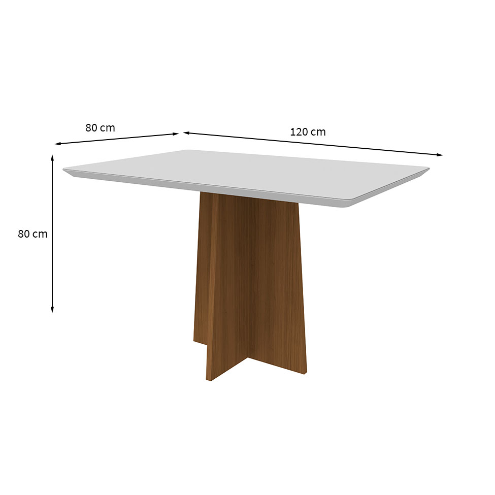 Mesa de Jantar Retangular com Tampo de Vidro Anitta Off White e Imbuia 120 cm