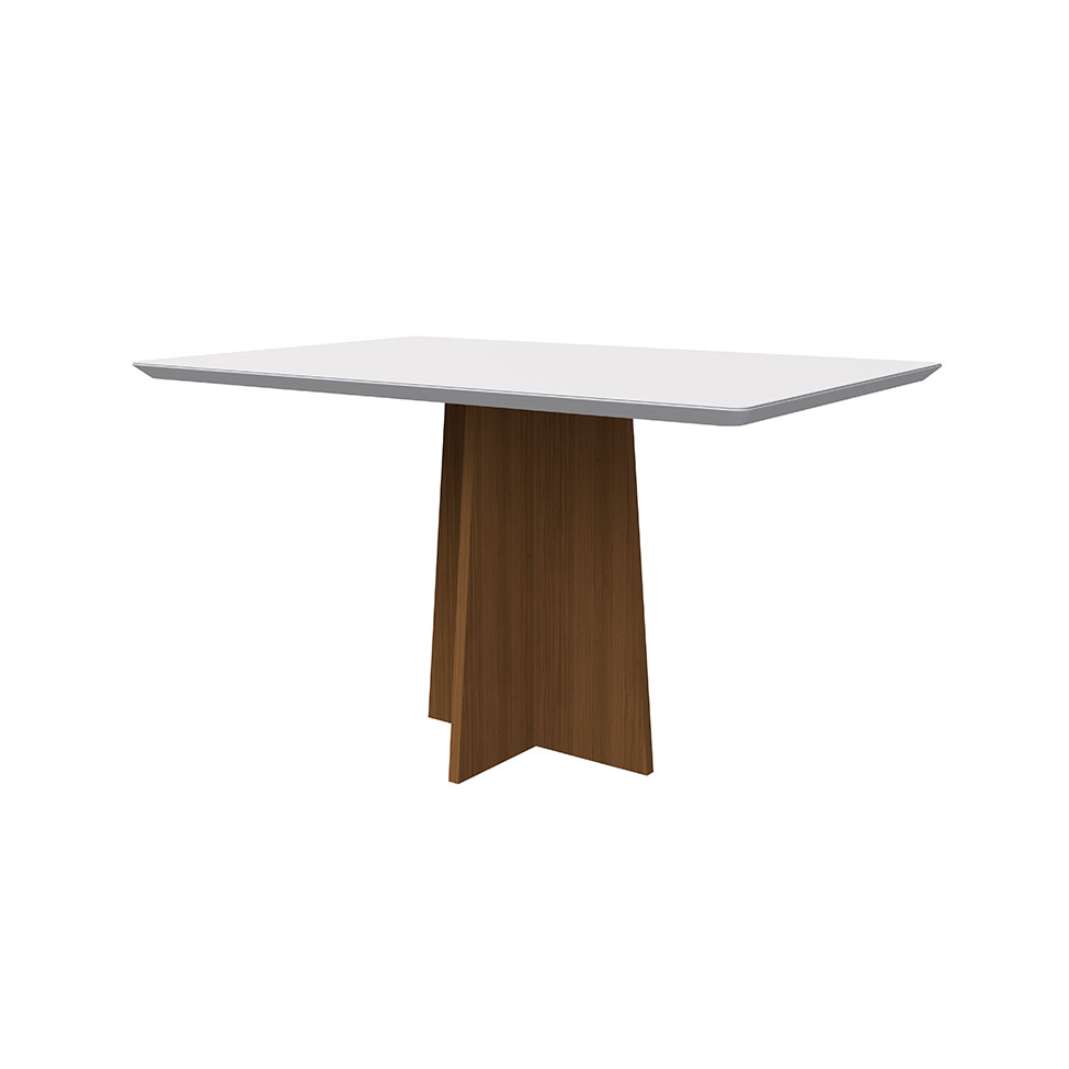 Mesa de Jantar Retangular com Tampo de Vidro Anitta Off White e Imbuia 135 cm