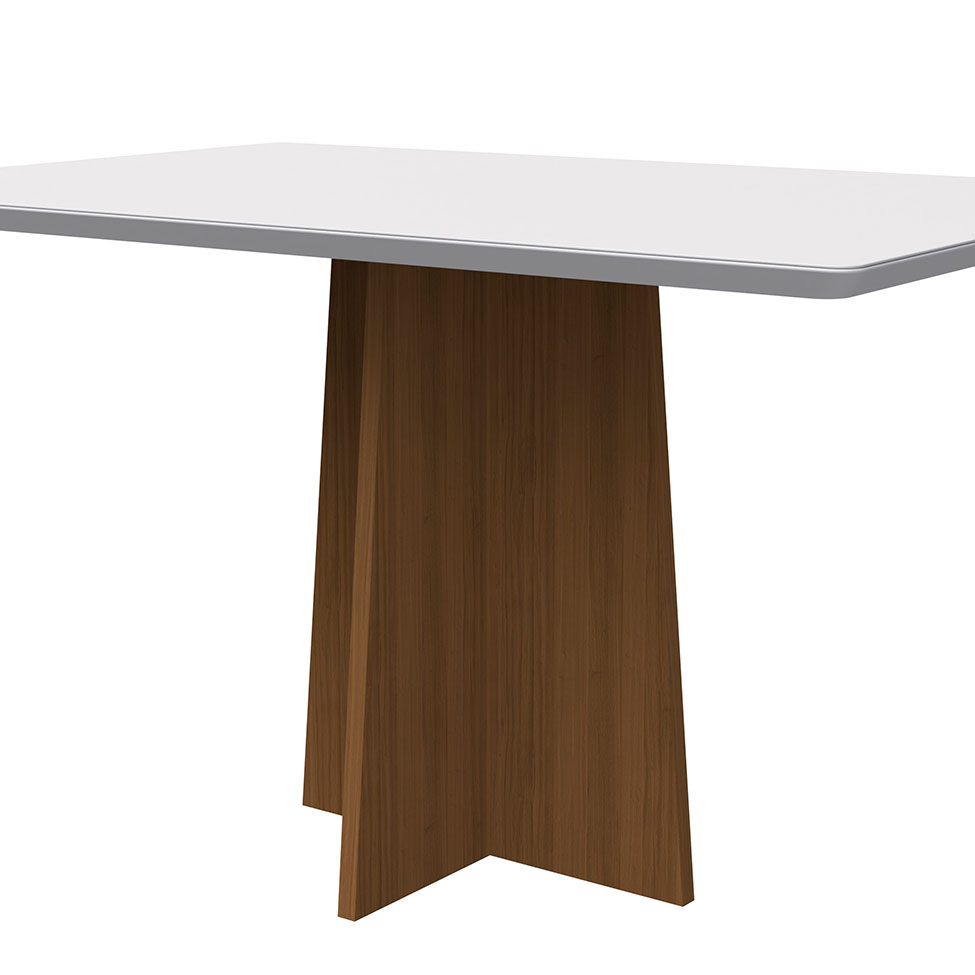 Mesa de Jantar Retangular com Tampo de Vidro Anitta Off White e Imbuia 135 cm