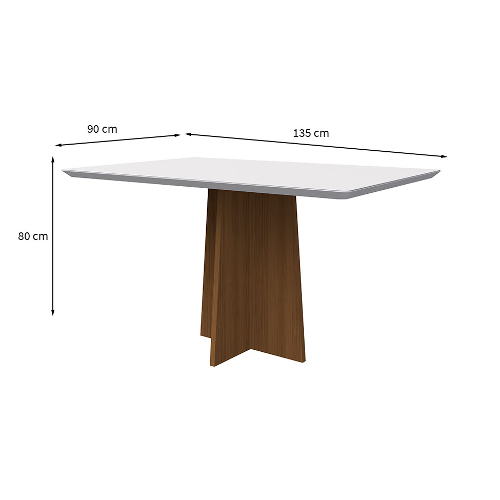 Mesa de Jantar Retangular com Tampo de Vidro Anitta Off White e Imbuia 135 cm