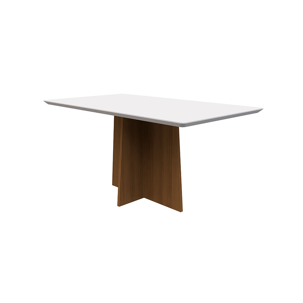 Mesa de Jantar Retangular com Tampo de Vidro Anitta Off White e Imbuia 160 cm