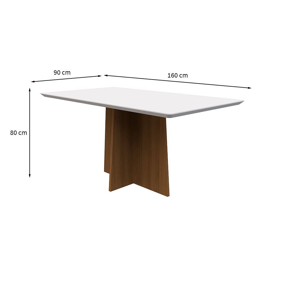 Mesa de Jantar Retangular com Tampo de Vidro Anitta Off White e Imbuia 160 cm