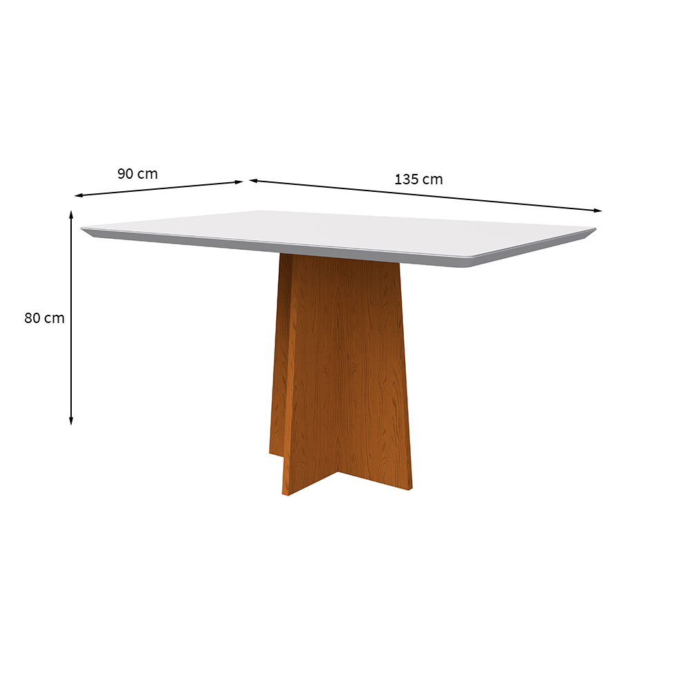 Mesa de Jantar Retangular com Tampo de Vidro Anitta Off White e Ype 135 cm