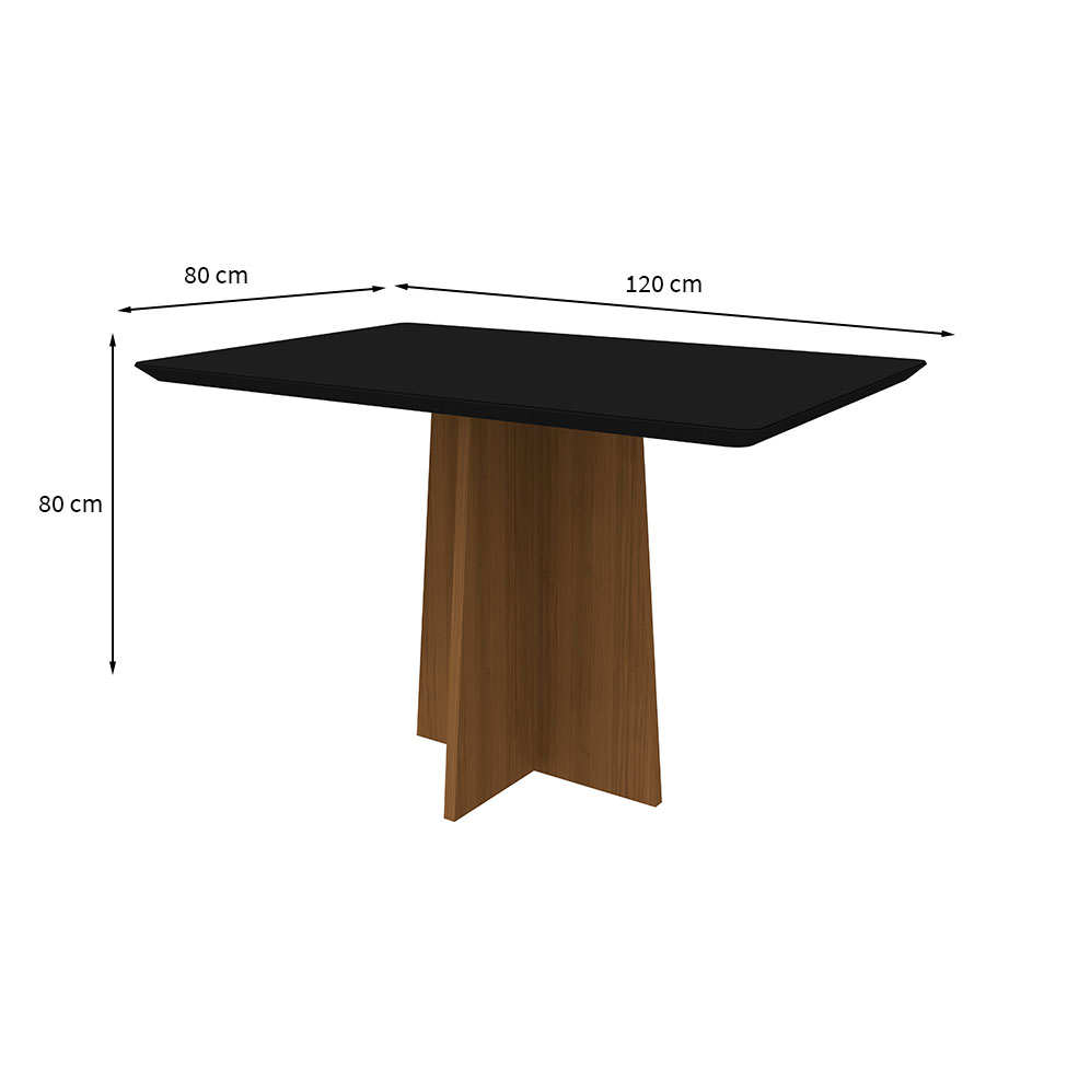 Mesa de Jantar Retangular com Tampo de Vidro Anitta Preta e Imbuia 120 cm