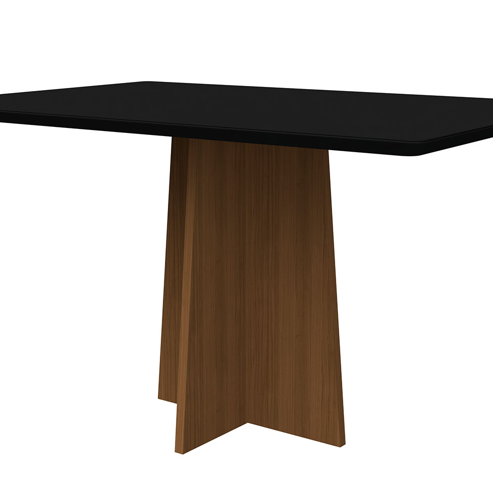 Mesa de Jantar Retangular com Tampo de Vidro Anitta Preta e Imbuia 135 cm