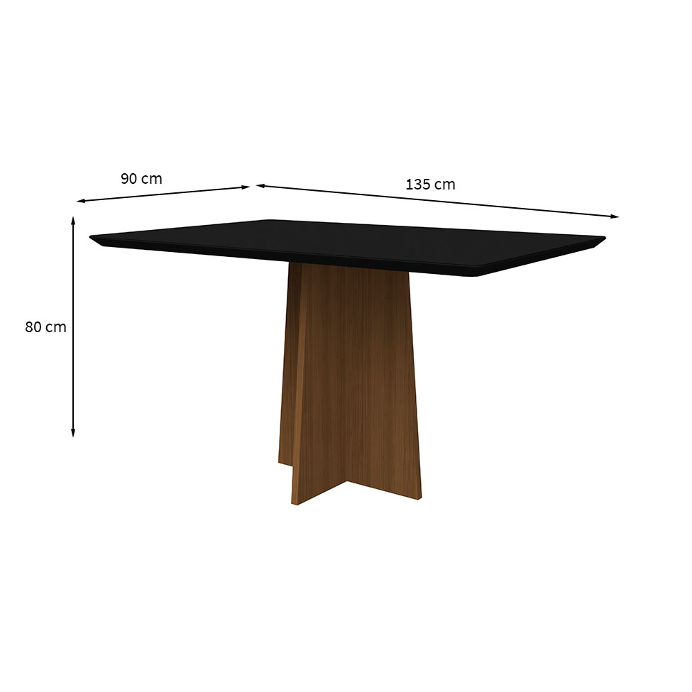 Mesa de Jantar Retangular com Tampo de Vidro Anitta Preta e Imbuia 135 cm