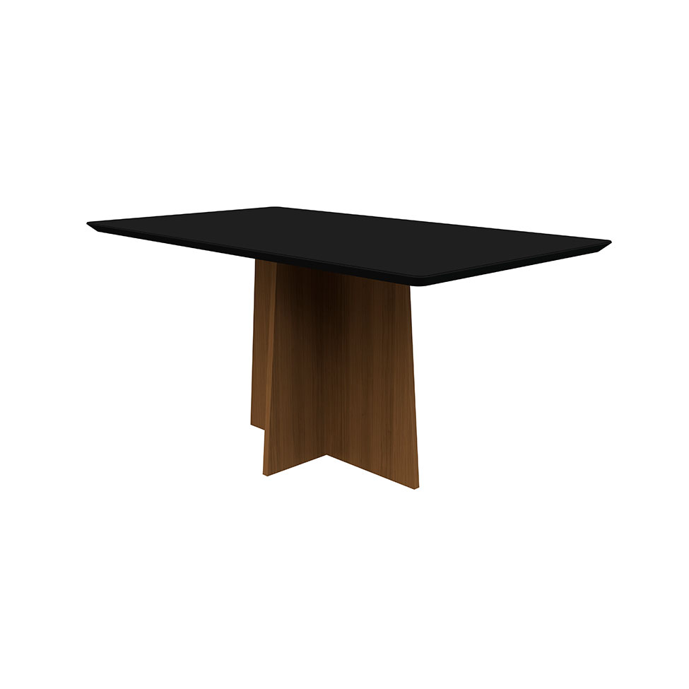Mesa de Jantar Retangular com Tampo de Vidro Anitta Preta e Imbuia 160 cm