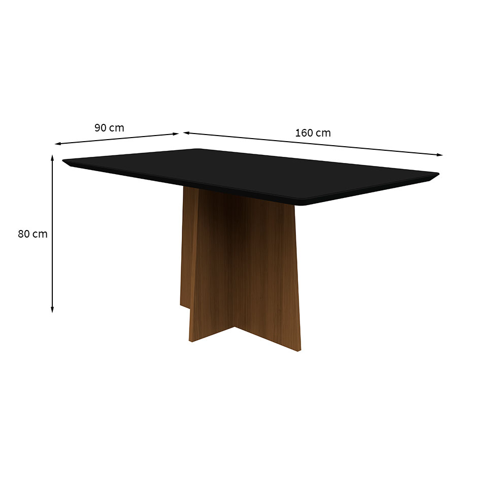Mesa de Jantar Retangular com Tampo de Vidro Anitta Preta e Imbuia 160 cm