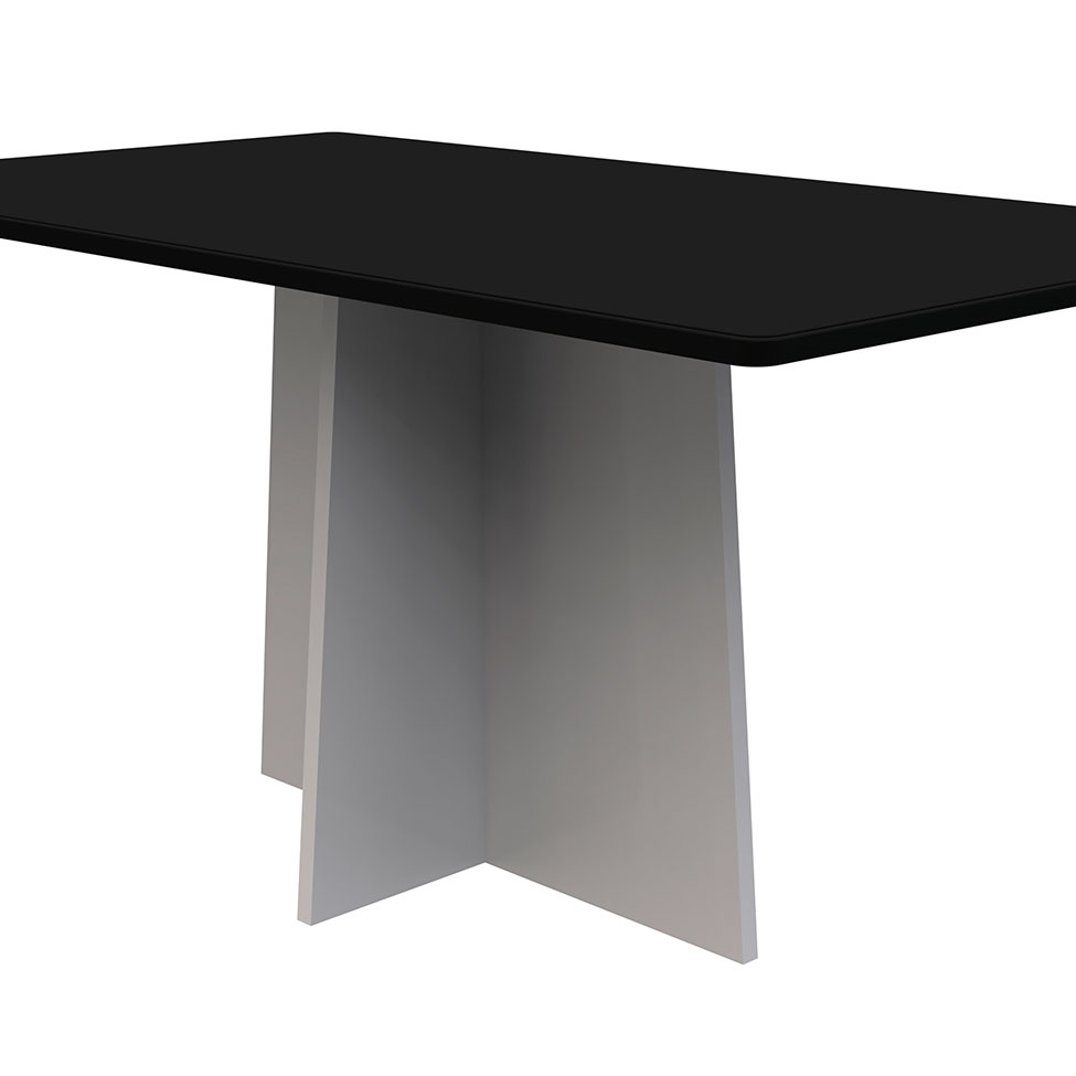 Mesa de Jantar Retangular com Tampo de Vidro Anitta Preta e Off White 160 cm