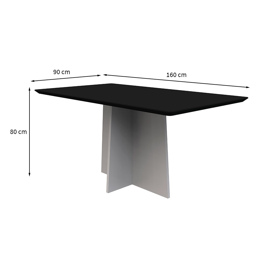 Mesa de Jantar Retangular com Tampo de Vidro Anitta Preta e Off White 160 cm