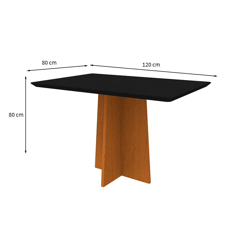 Mesa de Jantar Retangular com Tampo de Vidro Anitta Preta e Ype 120 cm