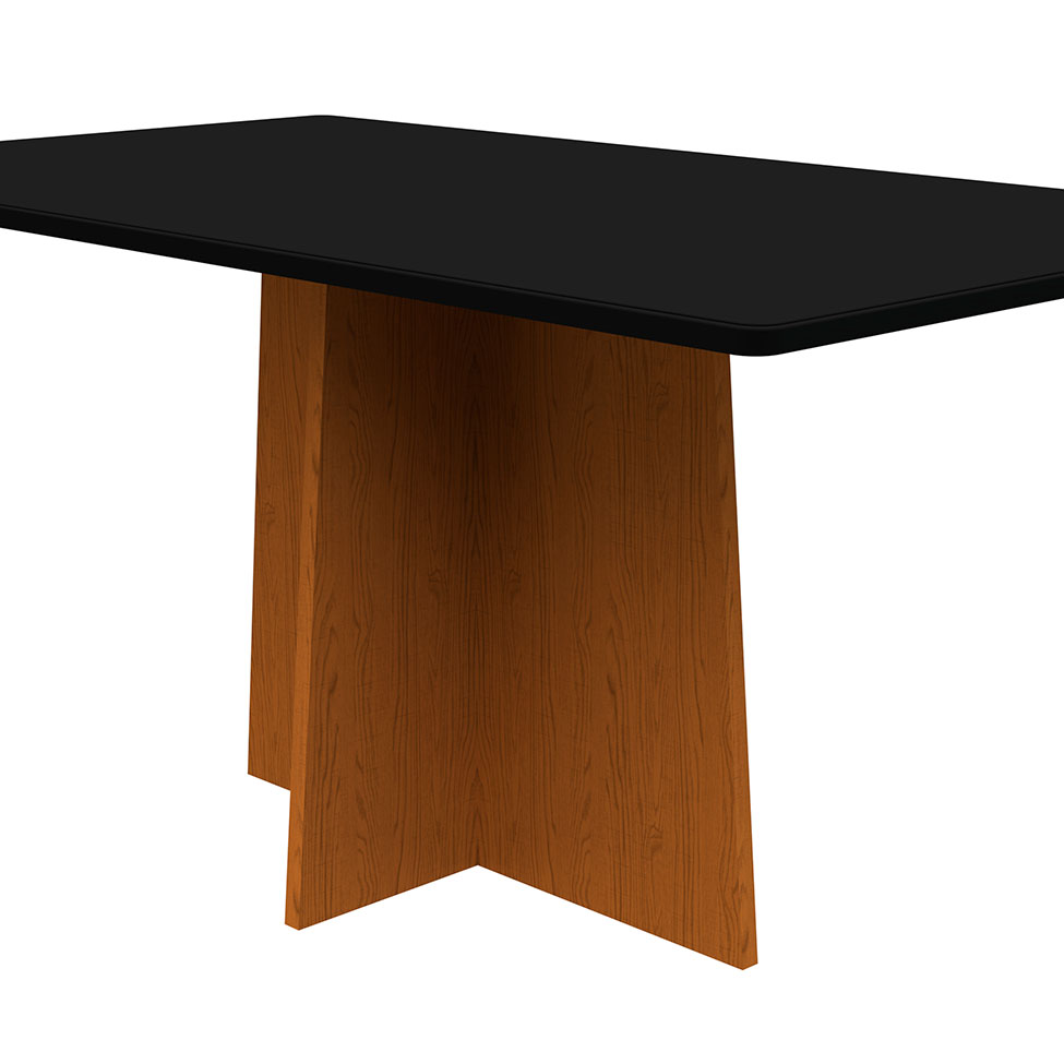 Mesa de Jantar Retangular com Tampo de Vidro Anitta Preta e Ype 160 cm