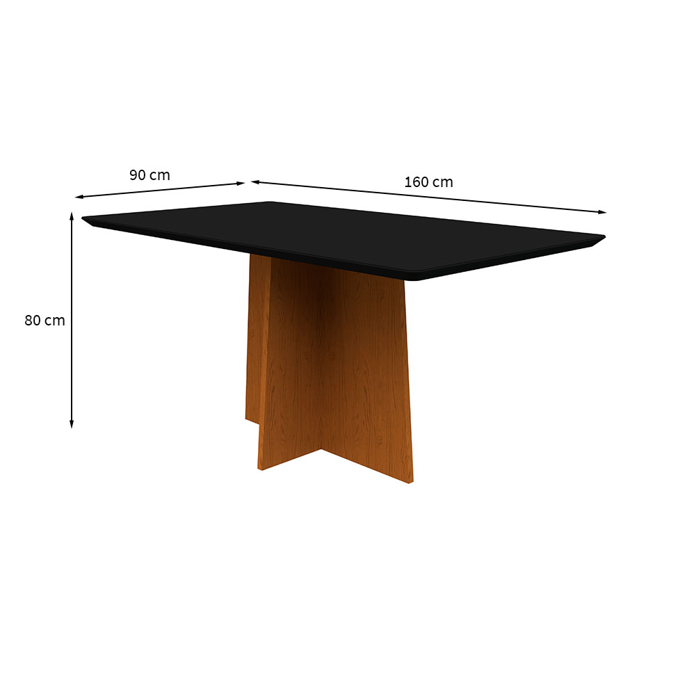 Mesa de Jantar Retangular com Tampo de Vidro Anitta Preta e Ype 160 cm
