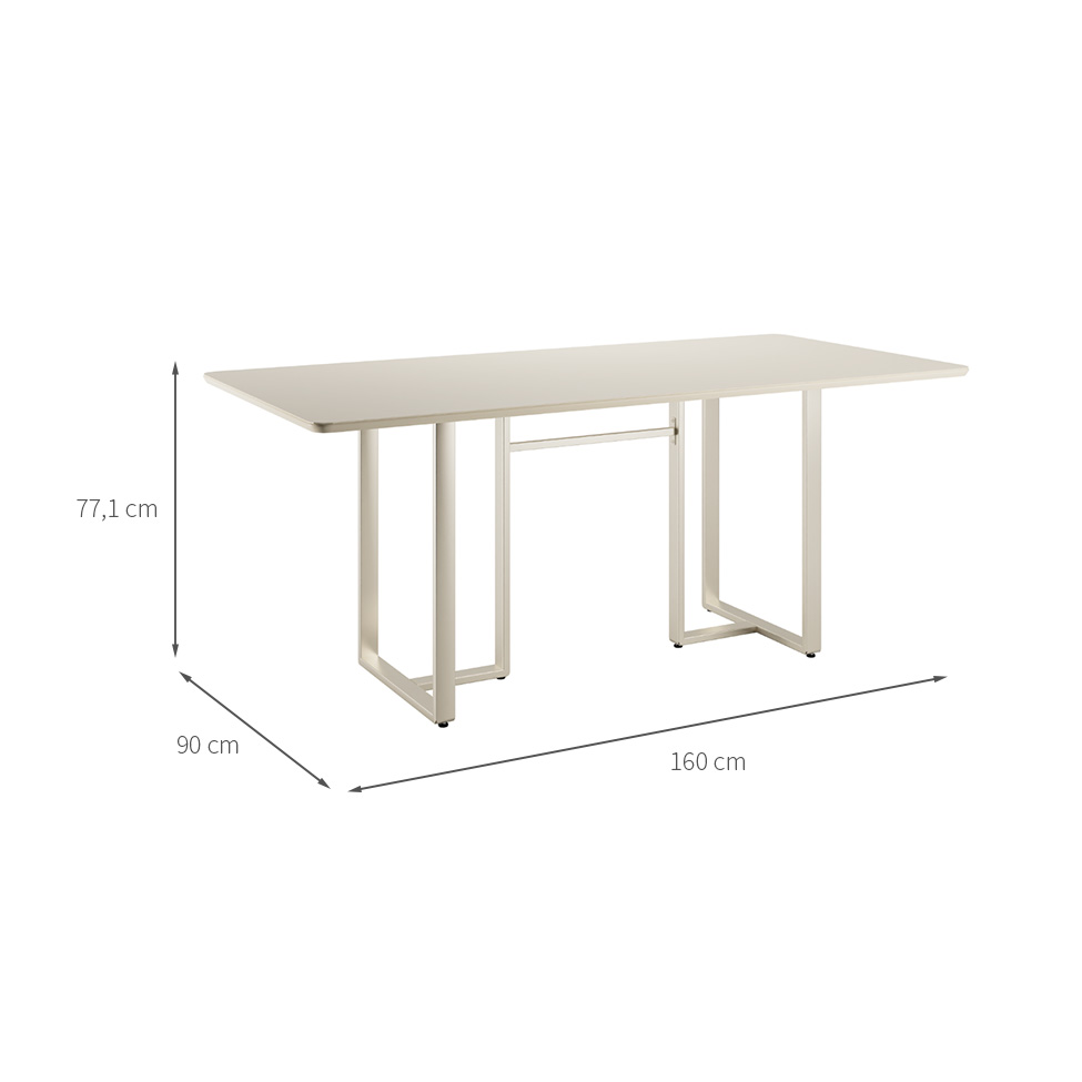 Mesa de Jantar Retangular com Tampo de Vidro Arcadia Off White e Champagne 160 cm