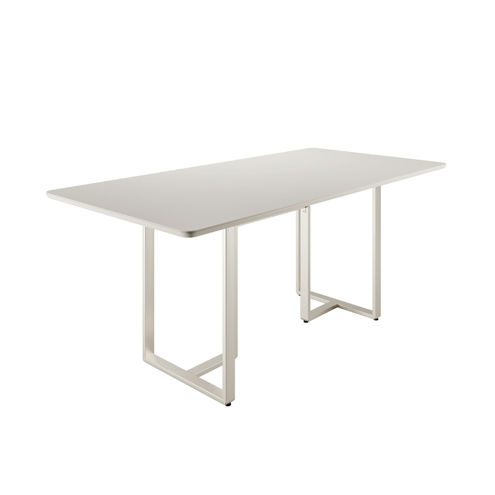 Mesa de Jantar Retangular com Tampo de Vidro Arcadia Off White e Champagne 160 cm