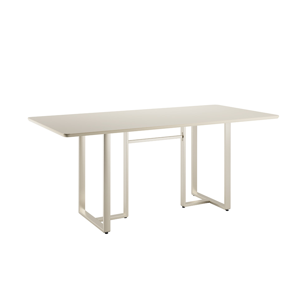 Mesa de Jantar Retangular com Tampo de Vidro Arcadia Off White e Champagne 184 cm