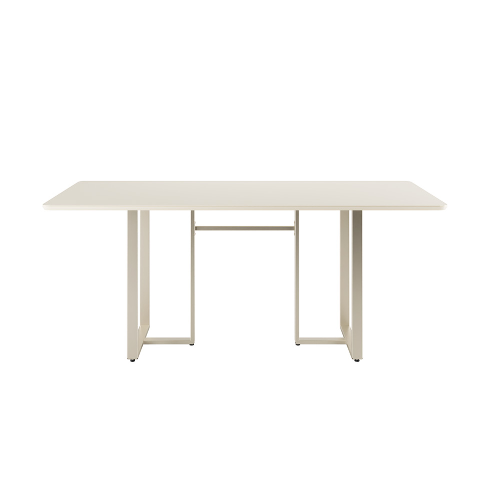 Mesa de Jantar Retangular com Tampo de Vidro Arcadia Off White e Champagne 184 cm