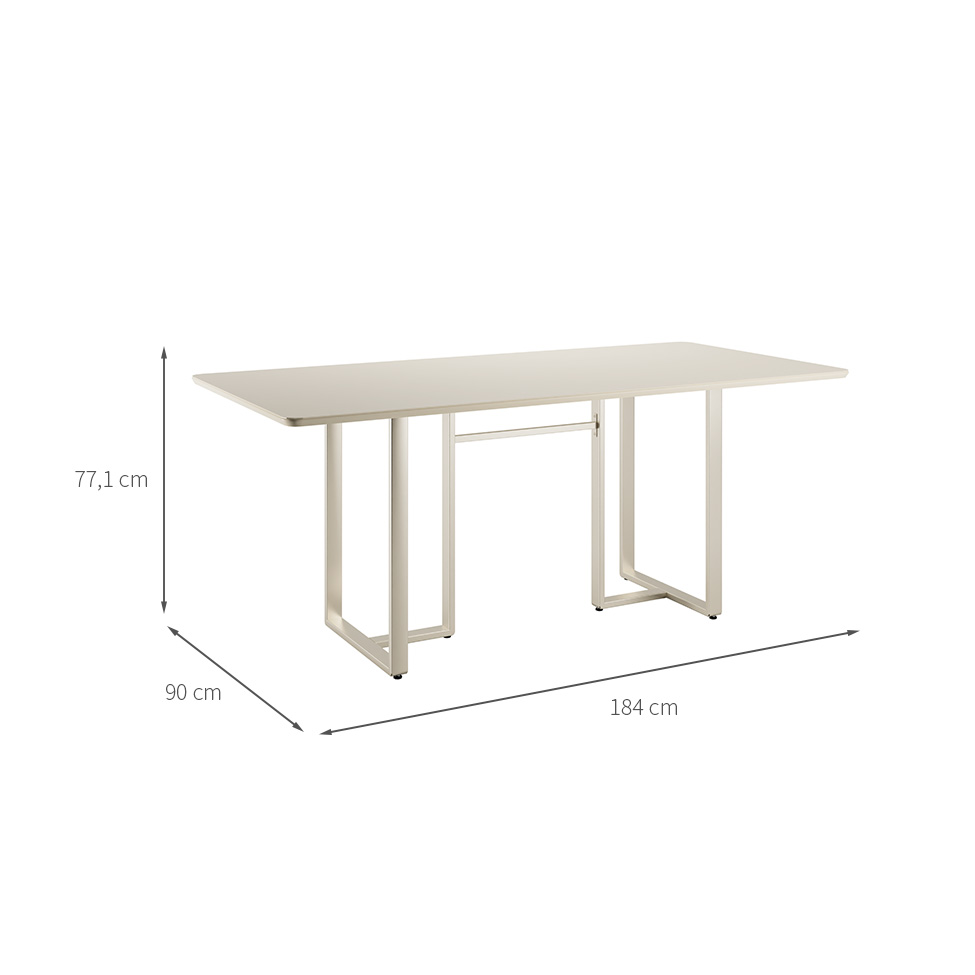 Mesa de Jantar Retangular com Tampo de Vidro Arcadia Off White e Champagne 184 cm
