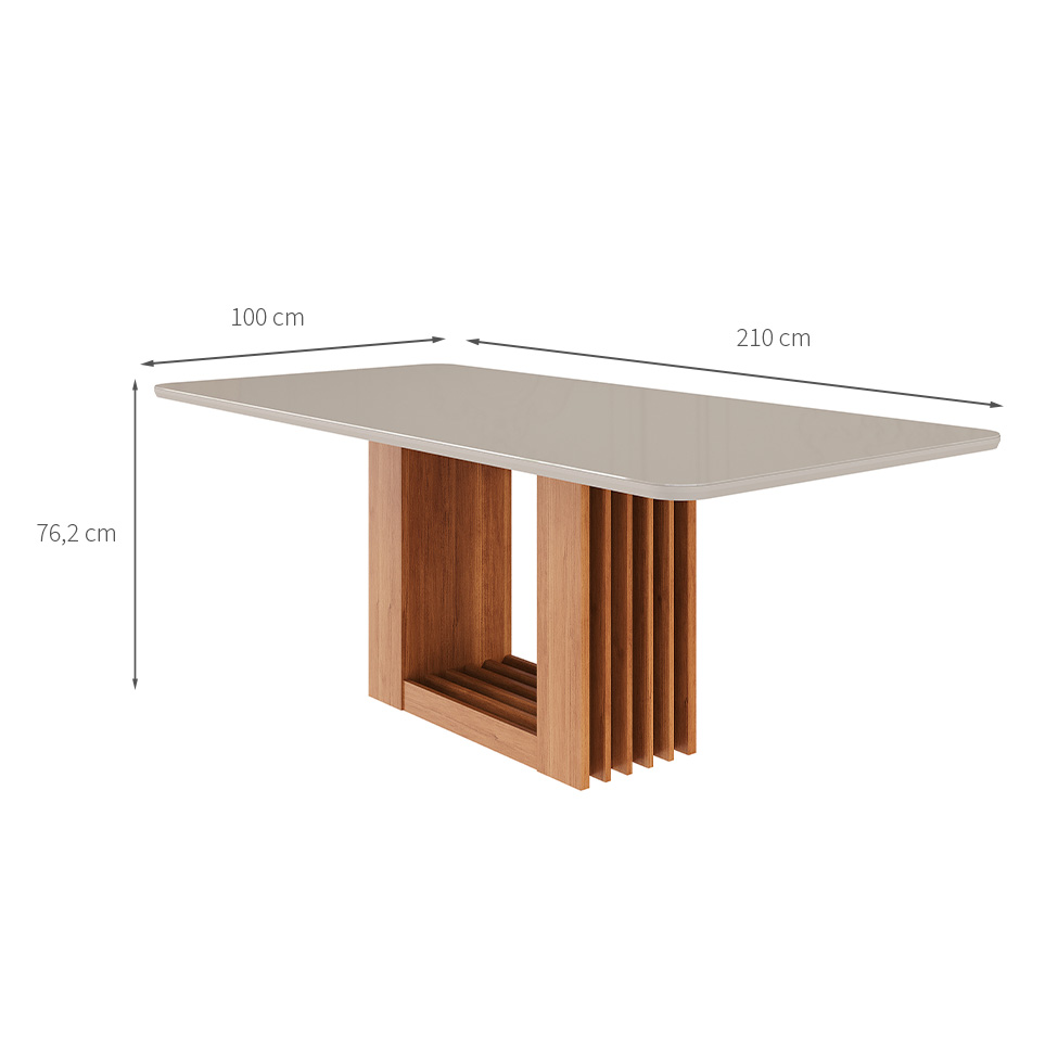 Mesa de Jantar Retangular com Tampo de Vidro Ariela Off White e Cinamomo 210 cm
