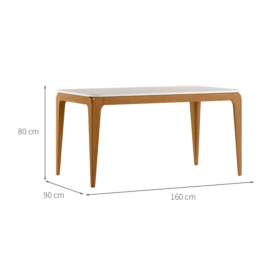 Mesa de Jantar Retangular com Tampo de Vidro Aurea Off White e Ypê 160 cm