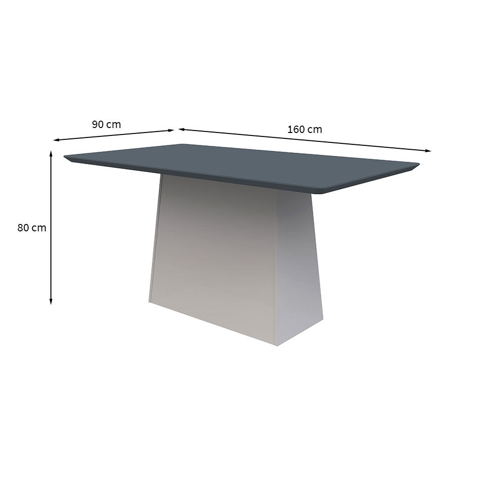 Mesa de Jantar Retangular com Tampo de Vidro Bárbara Cinza e Off White 160 cm